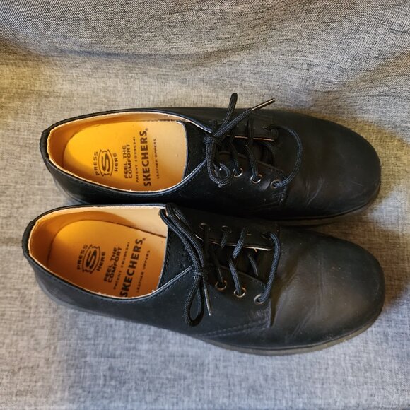 Men's Size 8.5 Skechers 7480 Feel The Comfort Black Leather Lace Up Work Shoes - Picture 5 of 8